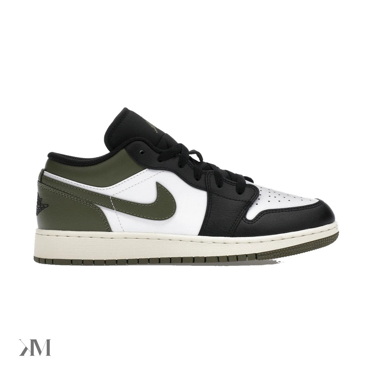 Jordan 1 Low Black Toe Medium Olive GS, side profile