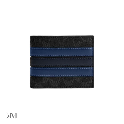 Coach Id Billfold Wallet In Signature Canvas With Varsity Stripe Black
