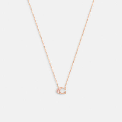 Coach Pave Signature Necklace Rose Gold