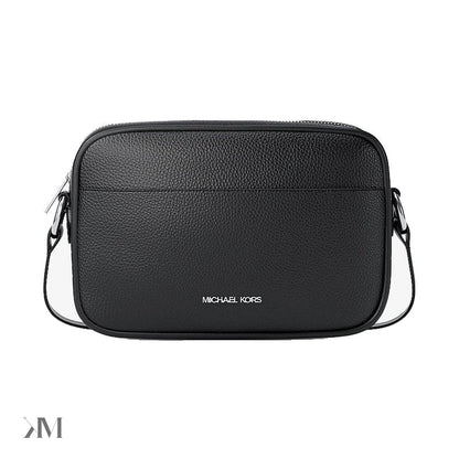 Jet Set Large Pebbled Leather Camera Crossbody Bag Black Black