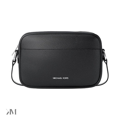Jet Set Large Pebbled Leather Camera Crossbody Bag Black Black