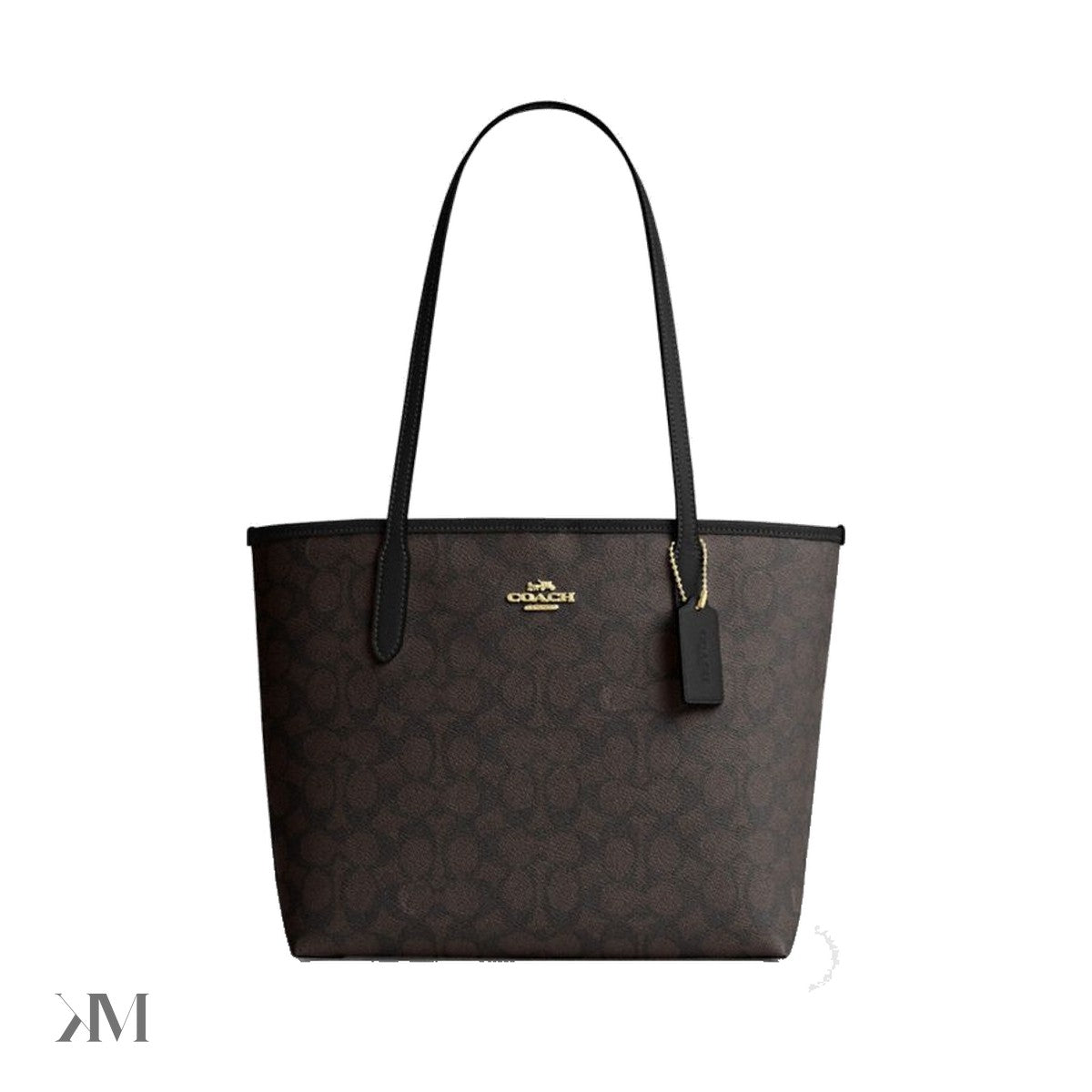 Coach Medium City Tote Bag In Signature Canvas Gold Walnut Black