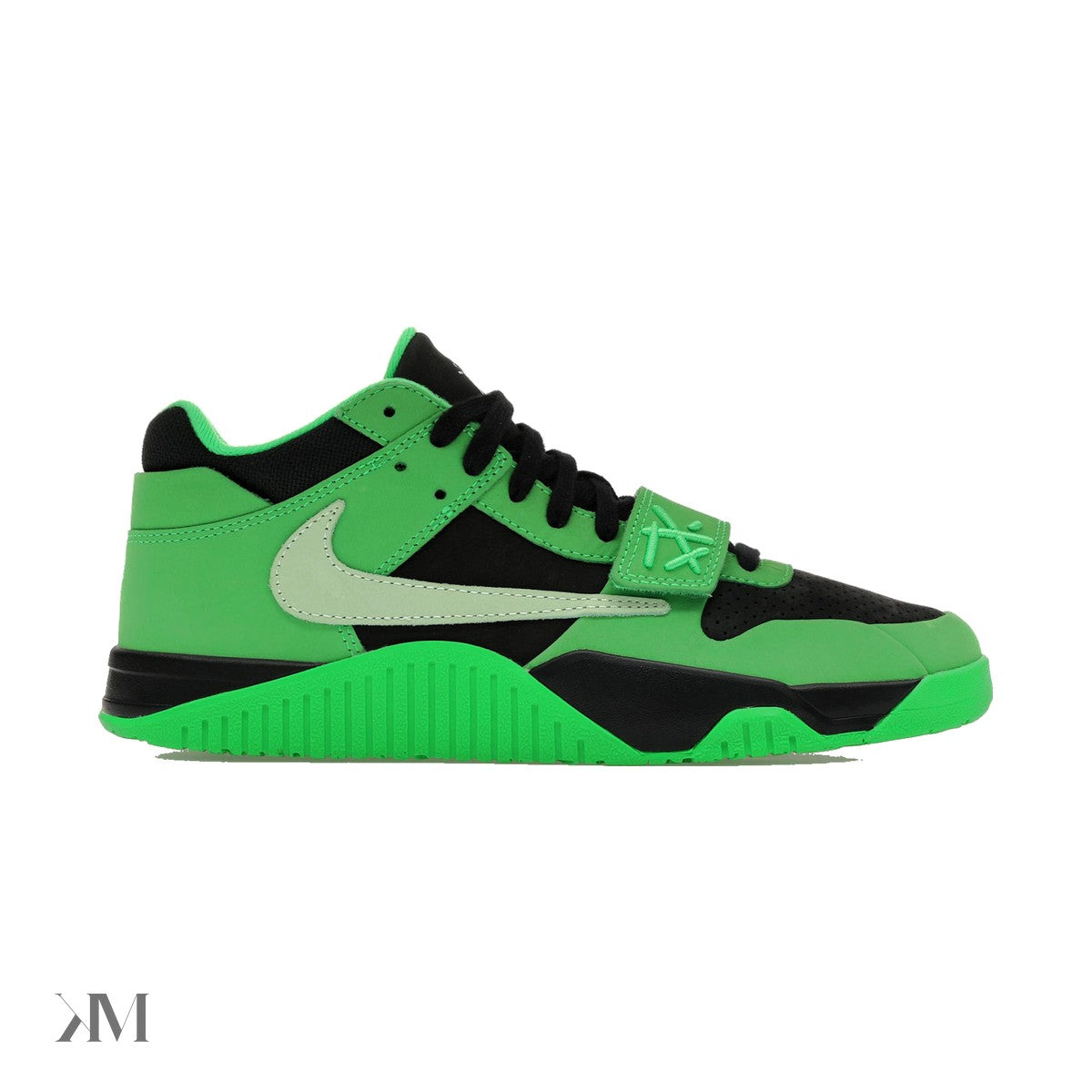 Jordan CJ1 T-Rexx Travis Scott Green Spark, side profile