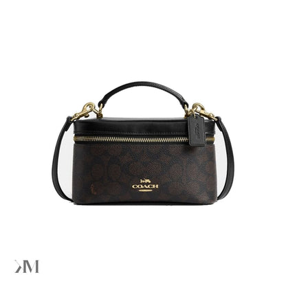 Coach Rainer Crossbody Bag 18 In Signature Canvas Gold Walnut Black
