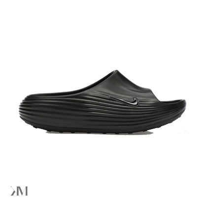 Nike ReactX Rejuven8 Triple Black Women's Slides, side profile