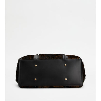 Tods T Timeless Shopping Bag In Pony Effect Leather Medium Black Brown