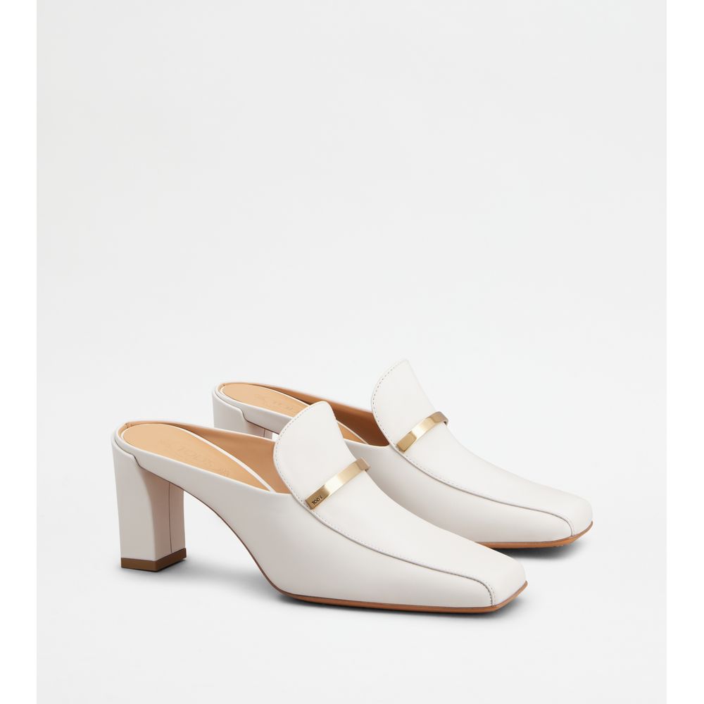 Tods Mules In Leather White Womens
