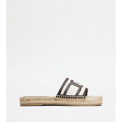 Tods Kate Sandals In Canvas And Leather White Brown Womens