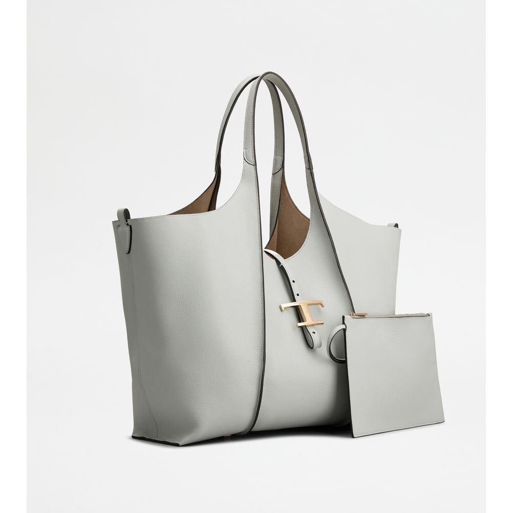 Tods T Timeless Shopping Bag In Leather Medium Grey