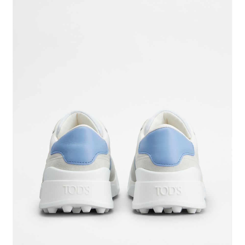 Tods Sneakers In Suede And Smooth Leather White Blue Mens