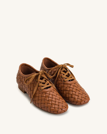 Jw Pei Kayla Weave Strap Flat Shoes Brown