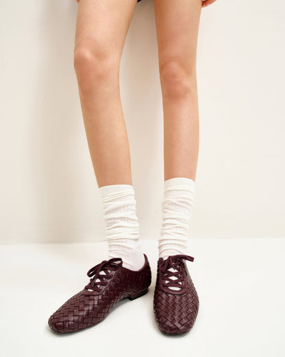 Jw Pei Kayla Weave Strap Flat Shoes Claret Red