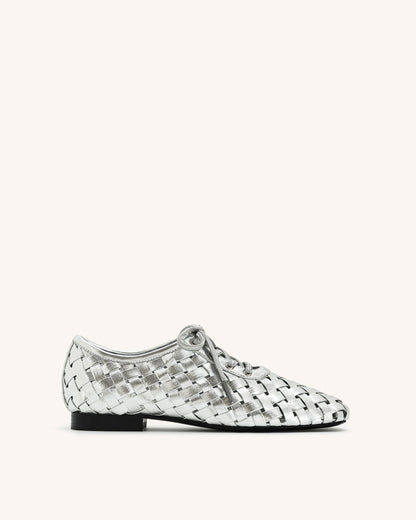 Jw Pei Kayla Weave Strap Flat Shoes Silver