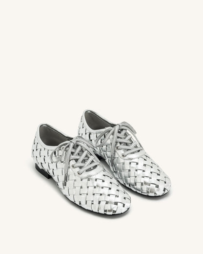 Jw Pei Kayla Weave Strap Flat Shoes Silver