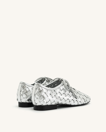 Jw Pei Kayla Weave Strap Flat Shoes Silver