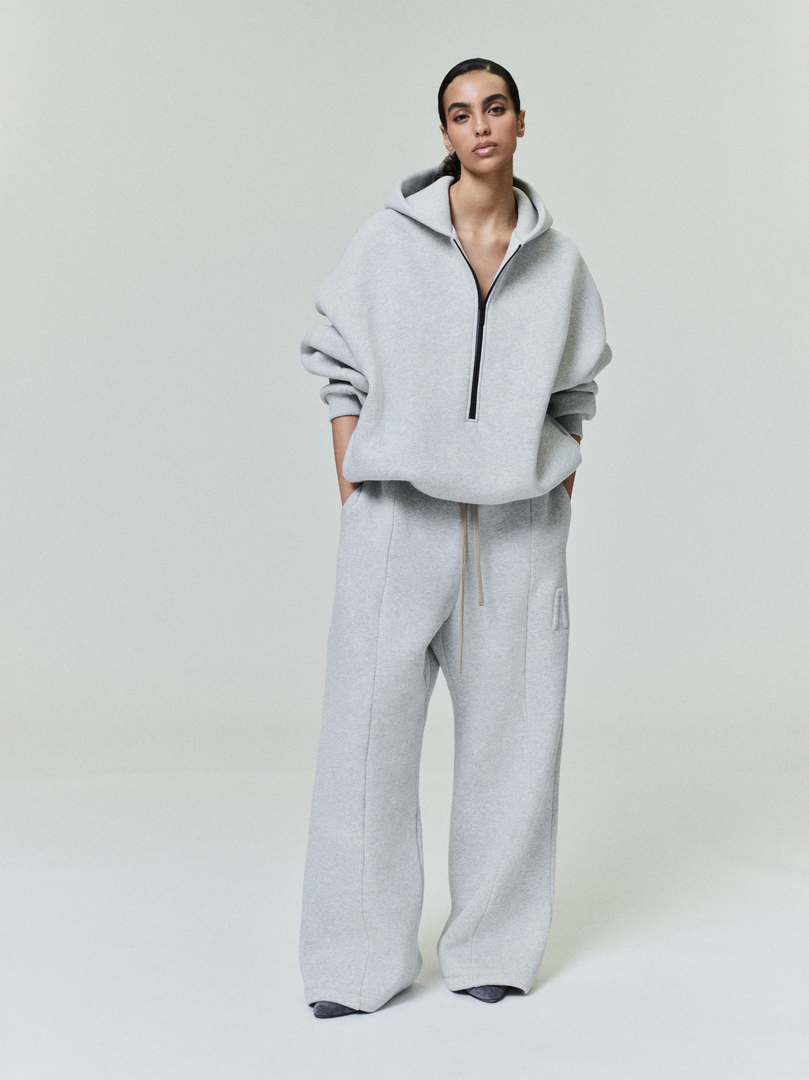 Essentials Athletics Half Zip Hoodie Melange Grey