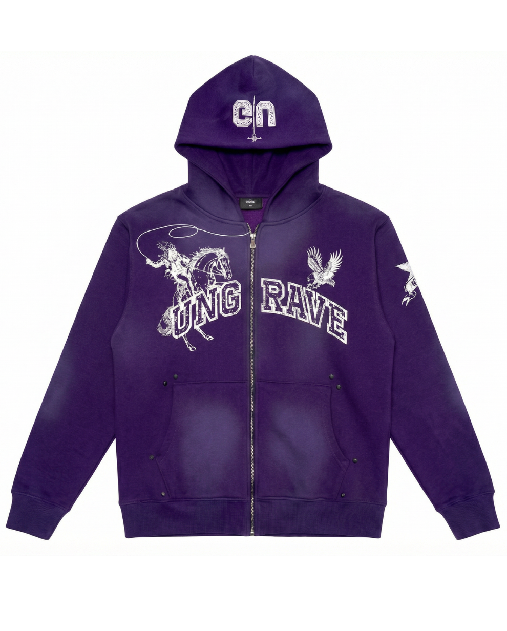 PURPLE GRUNGE ZIPPER HOODIE