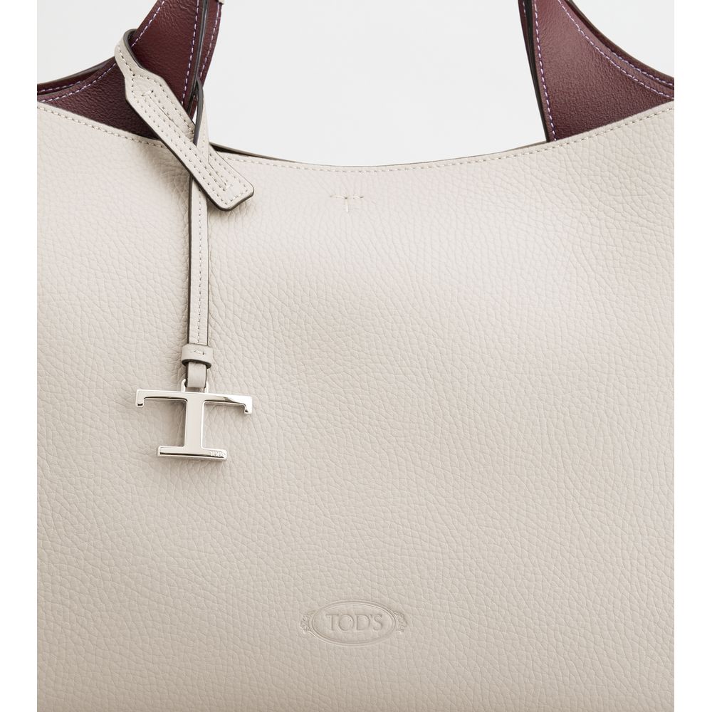 Tods Bag In Leather Medium Grey Burgundy