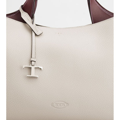 Tods Bag In Leather Medium Grey Burgundy