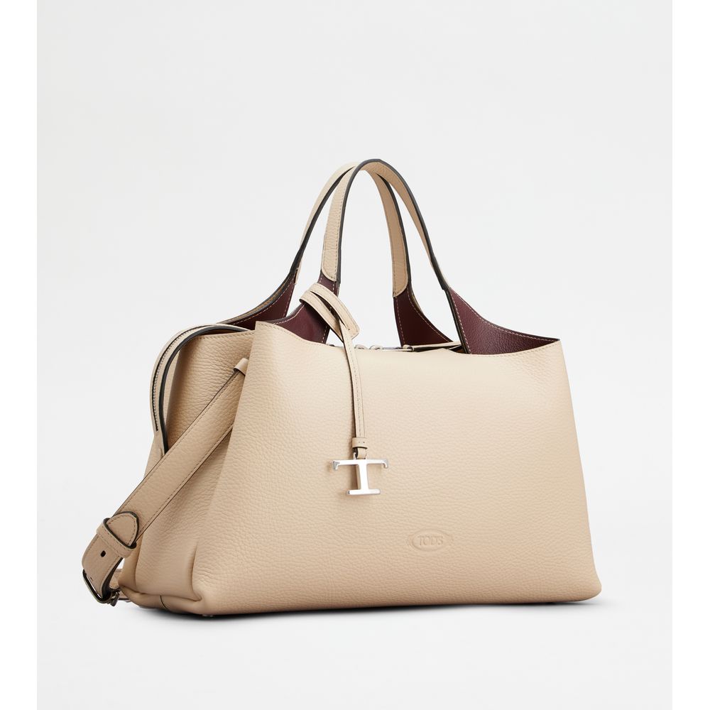 Tods Bauletto Bag In Leather Medium Natural Burgundy