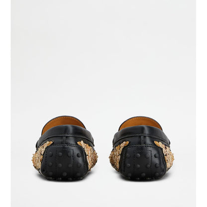 Tods T Timeless Gommino Driving Shoes In Leather Black Gold Womens