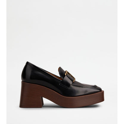Tods Platform Loafers In Leather Black Womens