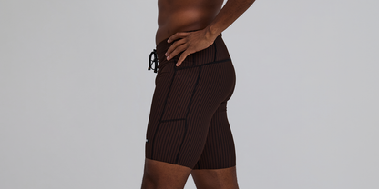 Bandit Mens Striped Cadence 7 Pocket Lined Half Tights Cacao Black
