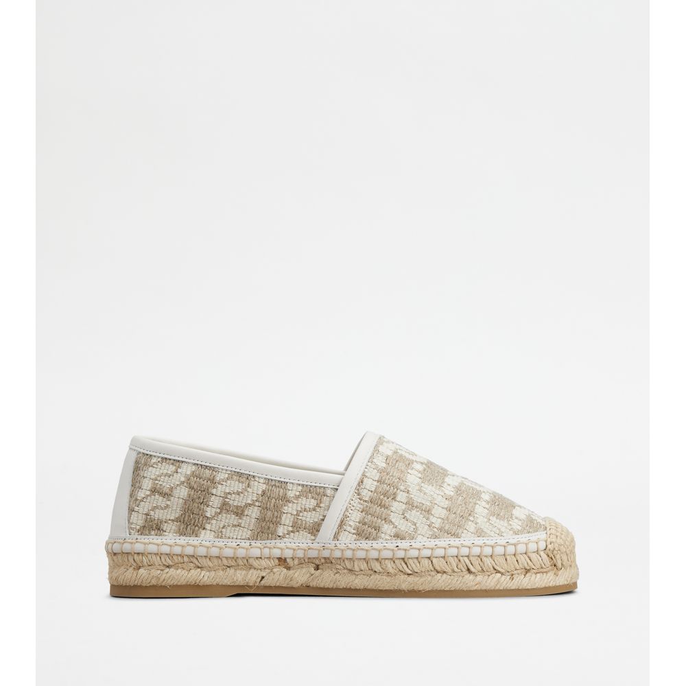 Tods Kate Espadrilles In Canvas And Leather Off White Beige Womens