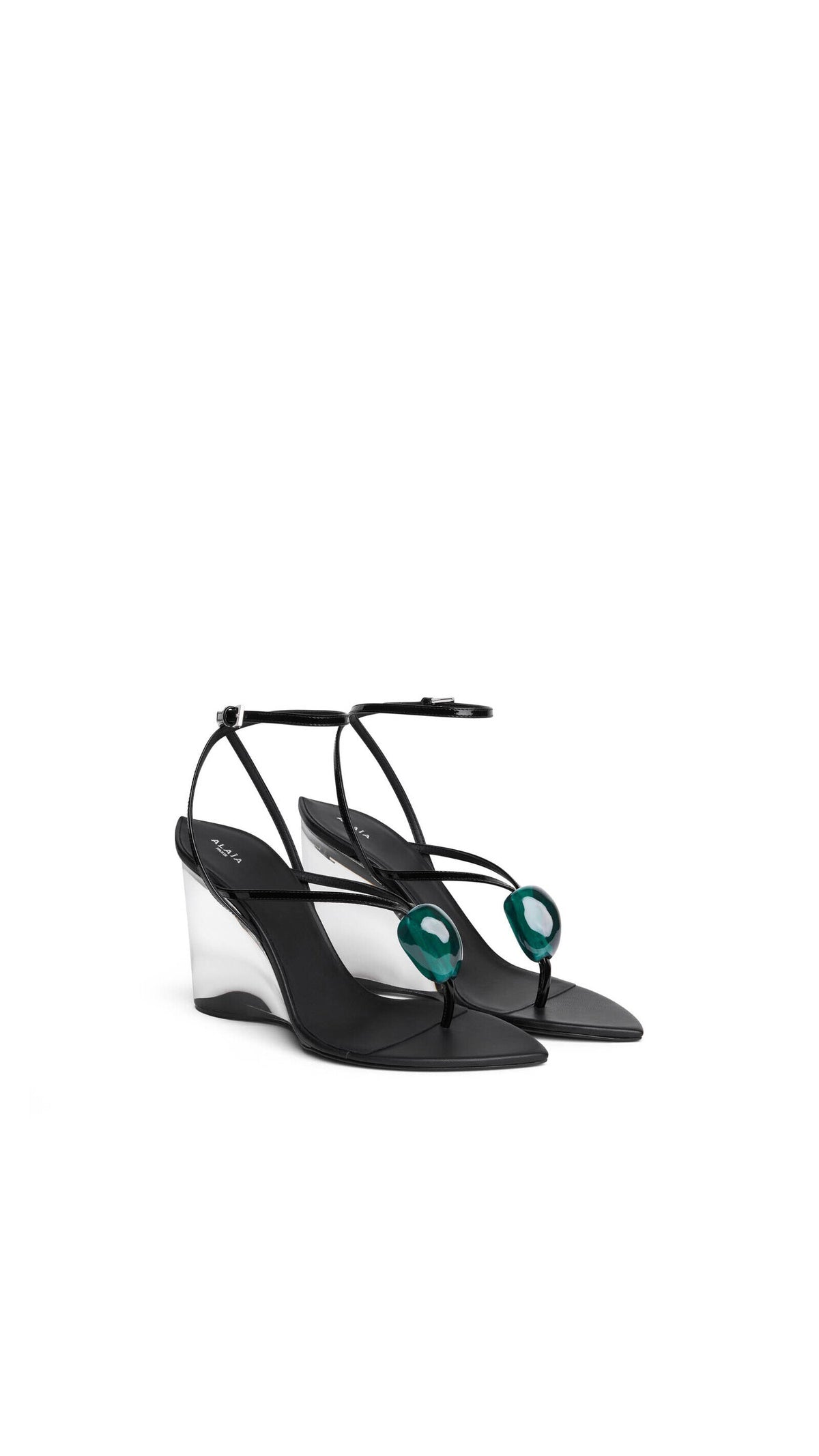 Alaïa Invisible Jewel Wedge Sandals In Patent Calfskin