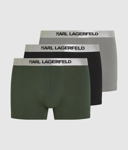 Karl Lagerfeld Metallic Logo Trunks – 3-Pack Forest-Black-Sedona