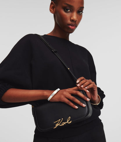 KarlLagerfeld Ksignature Two-Way Crossbody Bag Black-Vibration Gold