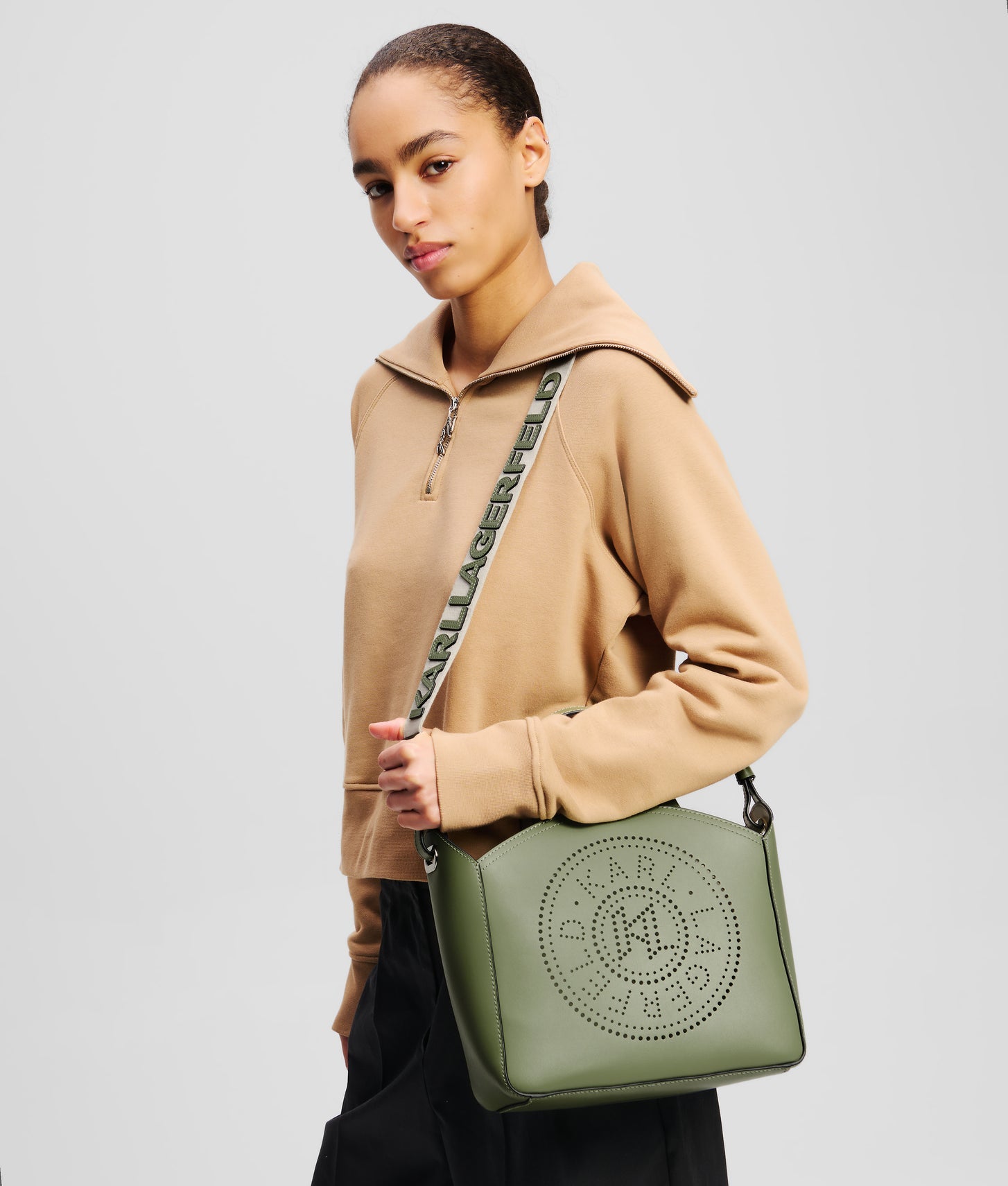 KarlLagerfeld Kcircle Perforated Small Tote Bag Oil Green