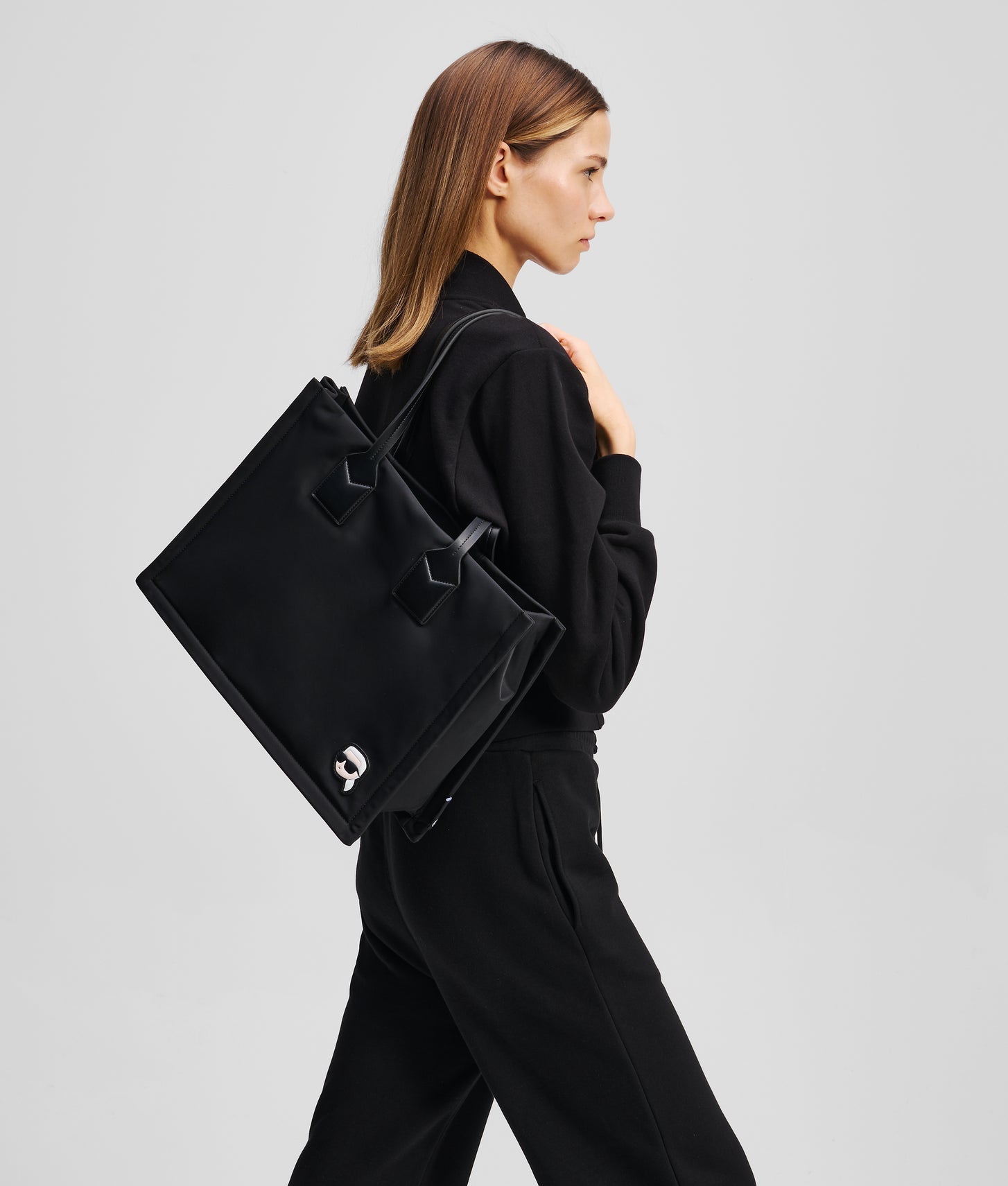 KarlLagerfeld Ikon Nylon Medium Square Tote Bag Black