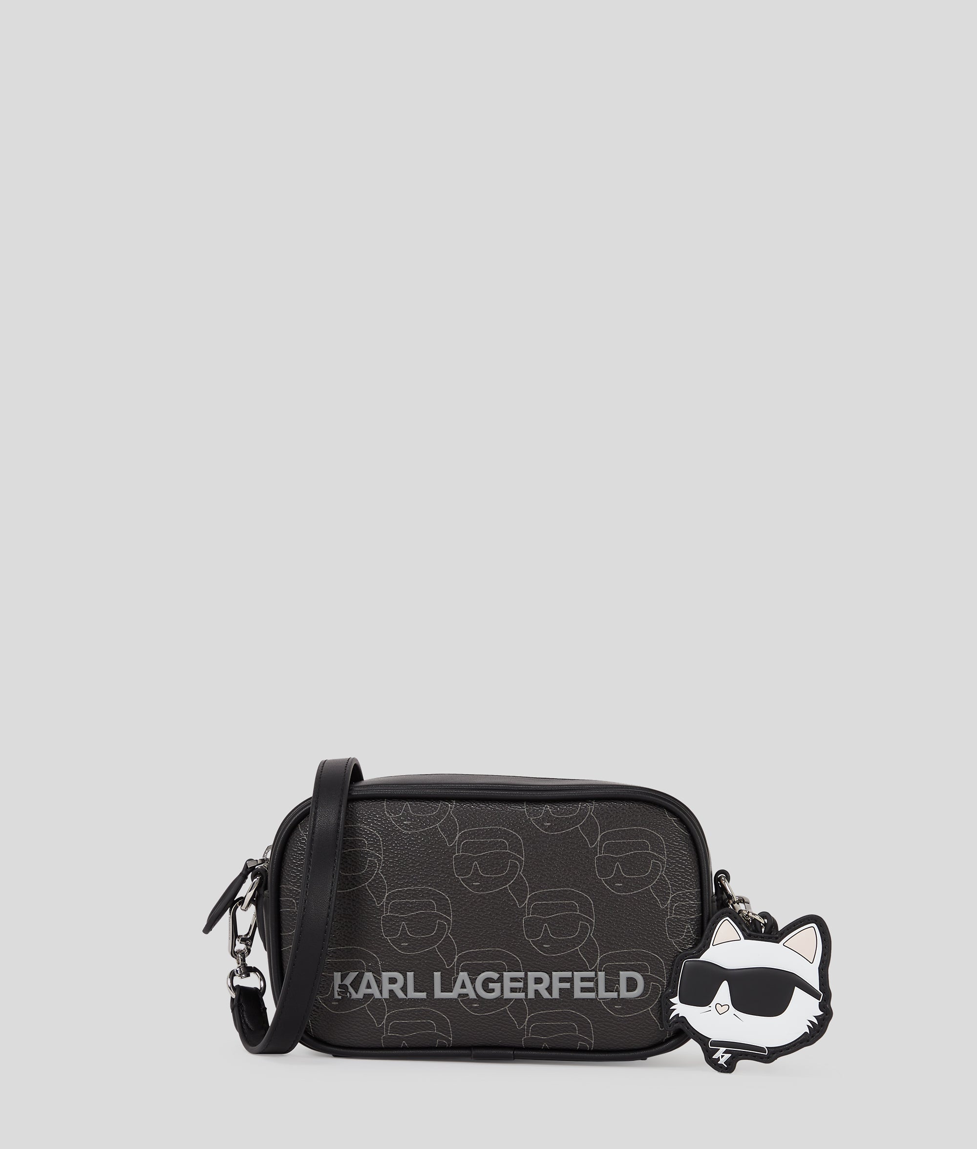 KarlLagerfeld Ikon Monogram Camera Bag Nft All Over Pattern Black