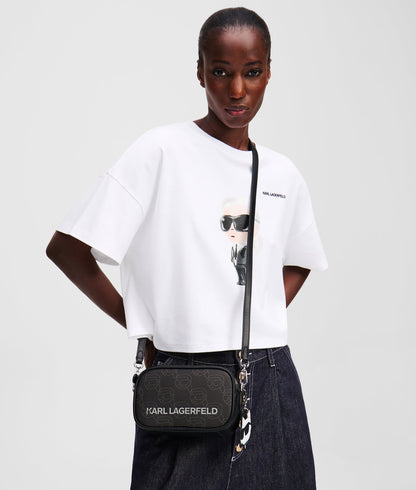 KarlLagerfeld Ikon Monogram Camera Bag Nft All Over Pattern Black