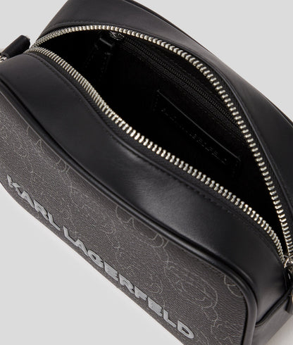 KarlLagerfeld Ikon Monogram Camera Bag Nft All Over Pattern Black