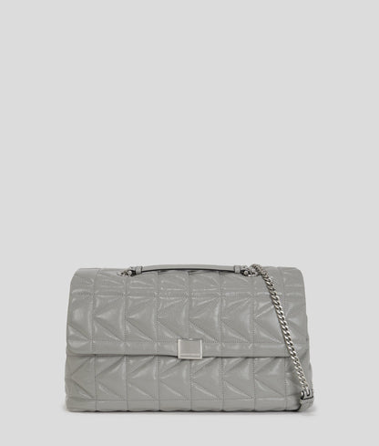 KarlLagerfeld Kkuilt Shiny Large Shoulder Bag Cloud Grey