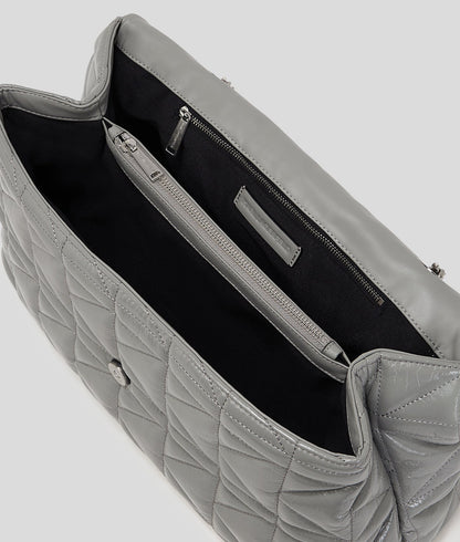 KarlLagerfeld Kkuilt Shiny Large Shoulder Bag Cloud Grey