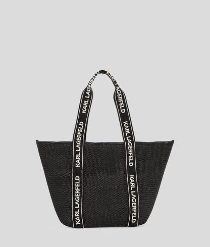 KarlLagerfeld Logo Woven Beach Tote Bag Black