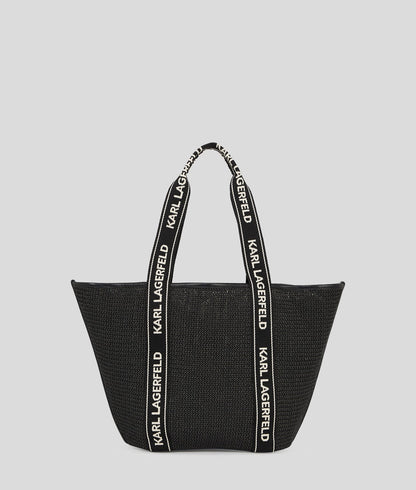 KarlLagerfeld Logo Woven Beach Tote Bag Black