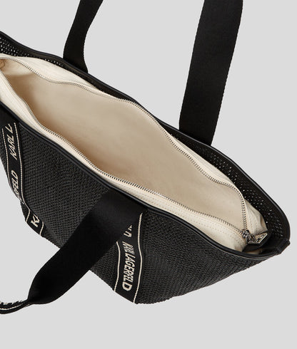 KarlLagerfeld Logo Woven Beach Tote Bag Black