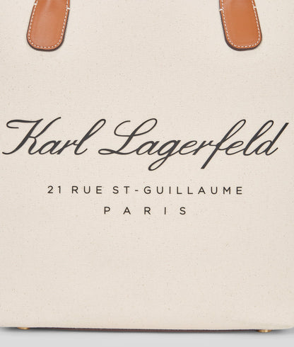 KarlLagerfeld Hotel Karl Medium Canvas Tote Bag Natural Canvas Tan