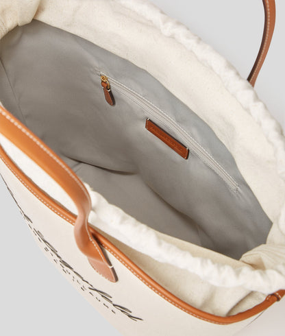 KarlLagerfeld Hotel Karl Medium Canvas Tote Bag Natural Canvas Tan