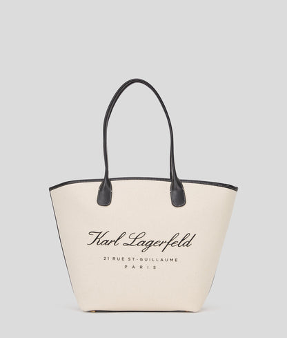 KarlLagerfeld Hotel Karl Medium Canvas Tote Bag Natural/Black