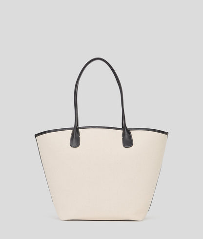 KarlLagerfeld Hotel Karl Medium Canvas Tote Bag Natural/Black