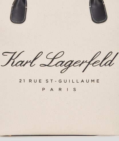 KarlLagerfeld Hotel Karl Medium Canvas Tote Bag Natural/Black