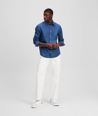 Karl Lagerfeld Monogram Linen Shirt Twilight Blue