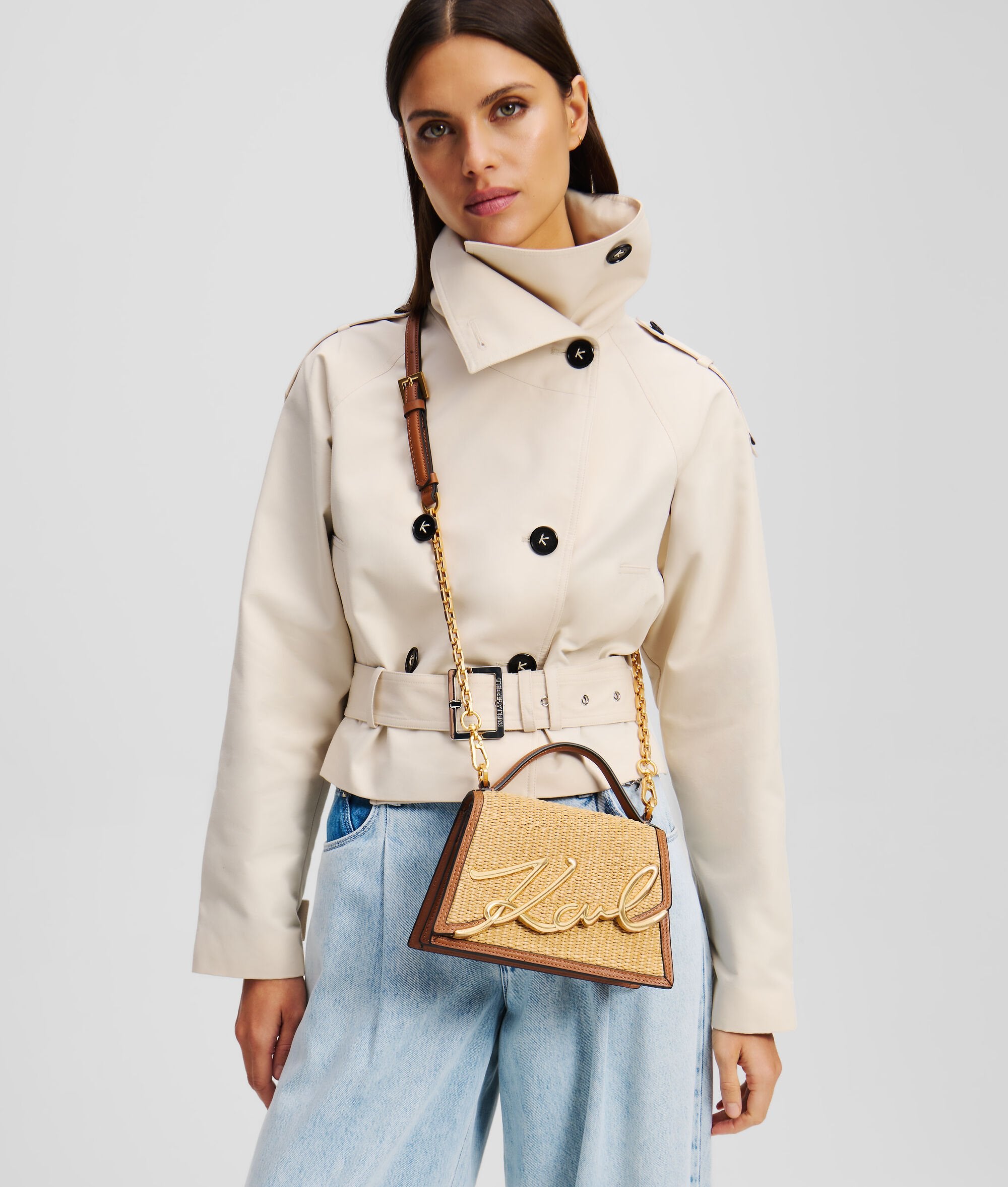 K/Signature Small Raffia Crossbody Bag Natural-Tan Natural-Tan