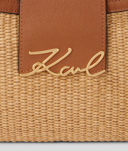 KarlLagerfeld Ksignature Small Woven Shoulder Bag Natural-Tan