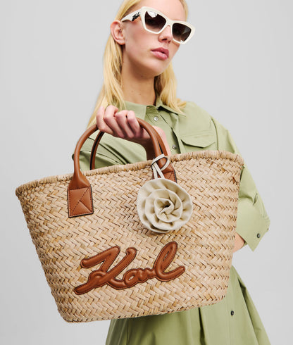 KarlLagerfeld Ksignature Medium Raffia Tote Bag Natural-Tan